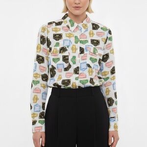 KARL LAGERFELD Paris Signage Street Buttondown Blouse Women's Size Medium